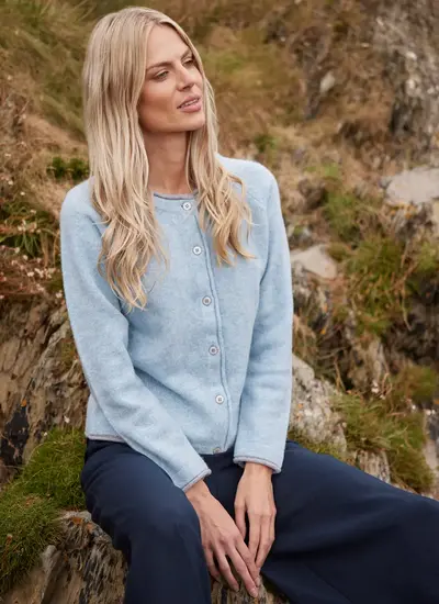 Wool Cashmere Killiney Cardigan in Pale Blue